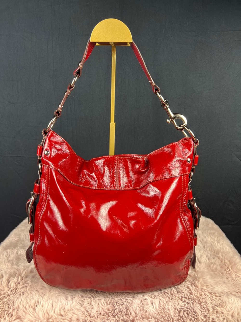 COACH Zoe XL Hobo Bag Crimson Red Patent Leather EUC F12776 - Picture 3 of 11